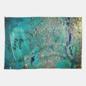 グリッタリーアクア絵を描ストロークボスレディ キッチンタオル (横)