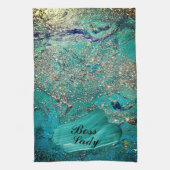 グリッタリーアクア絵を描ストロークボスレディ キッチンタオル (縦)