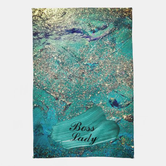 グリッタリーアクア絵を描ストロークボスレディ キッチンタオル (縦)