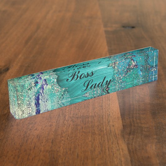 グリッタリーアクア絵を描ストロークボスレディ デスクネームプレート (側面)