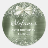 グリッタリーグリーンセージ箔65誕生日クラシック ラウンドシール (正面)
