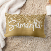 グリッタリーゴールドグラマーブラシスクリプトネーム ランバークッション (ブランケット)