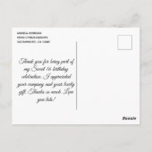 グリッタリーシルバーターコイズブルースウィート16サンキュー ポストカード (裏面)