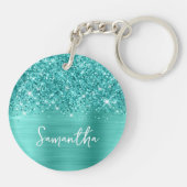グリッタリーティール（緑がかった色）ターコイズグラム キーホルダー (裏面)