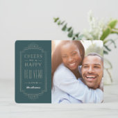 グリッタリーデコニューイヤーホリデーカード – ティール（緑がかった色） シーズンカード (スタンド正面)