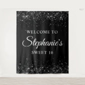グリッタリーブラックウェルカムトゥスウィート16誕生日 タペストリー (正面)