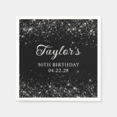 グリッタリーブラック50誕生日 スタンダードカクテルナプキン (正面)