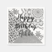 グリッタリーマンダラレオパードパーソナライズされた誕生日 スタンダードカクテルナプキン (正面)