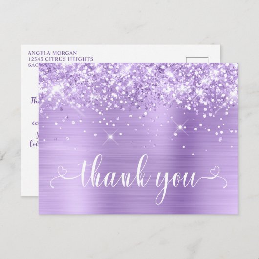 グリッタリーラベンダースウィート16ハートありがとう ポストカード (正面/裏面)