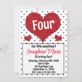 グリッタリー赤いハートスウィートアニーエイジ誕生日 招待状 (正面)