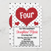 グリッタリー赤いハートスウィートアニーエイジ誕生日 招待状 (正面/裏面)