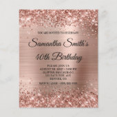 グリッタリー ローズゴールド グラム 40歳の誕生日招待状 フライヤー (正面)
