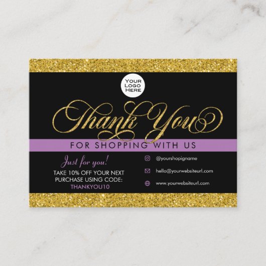 グリッターありがとうお客様のパッケージ挿入カード 名刺 (正面)