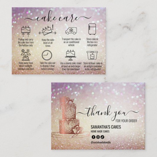 グリッターありがとうケーキ気にの指示 名刺 (正面/裏面)