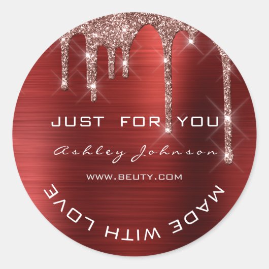 グリッターありがとうバラレッド小さなバスで作られた ラウンドシール (正面)