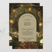 グリッターおとぎ話に魅了された森の赤ちゃんシャワー 招待状 (正面/裏面)