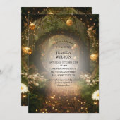 グリッターおとぎ話に魅了された森の赤ちゃんシャワー 招待状 (正面/裏面)