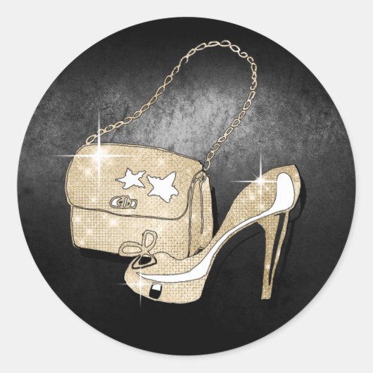 グリッターおよびシャインアクセサリーブラック/金ゴールドID675 ラウンドシール (正面)