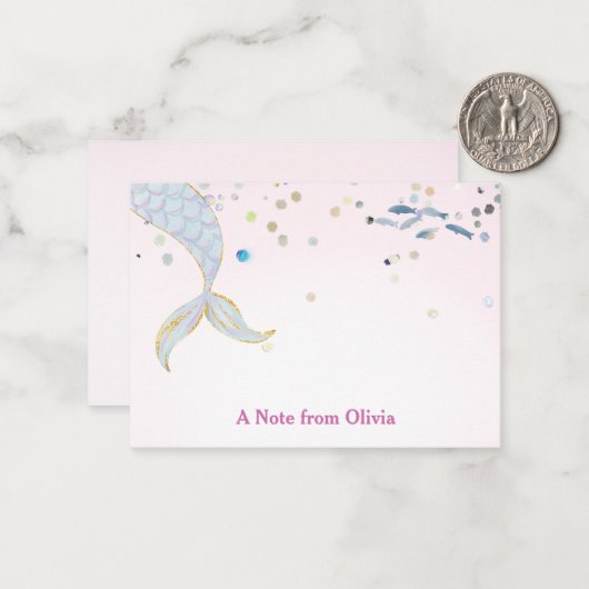 グリッターお洒落マーメイドビーチザシーアンダーザシー ノートカード (正面/裏面インサイチュ)