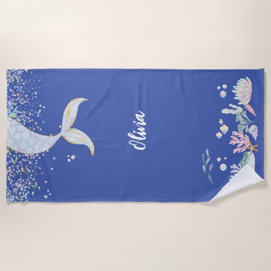 グリッターお洒落マーメイドビーチザシーアンダーザシー ビーチタオル (正面)