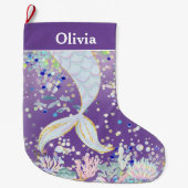 グリッターお洒落マーメイドビーチザシーアンダーザシー ラージクリスマスストッキング (正面)