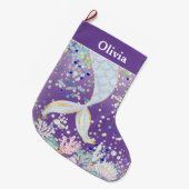 グリッターお洒落マーメイドビーチザシーアンダーザシー ラージクリスマスストッキング (正面 (吊り時))