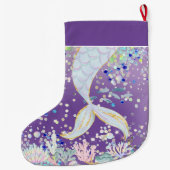 グリッターお洒落マーメイドビーチザシーアンダーザシー ラージクリスマスストッキング (裏面)