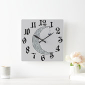 グリッターお洒落ムーンウォールクロック スクエア壁時計 (ホーム)