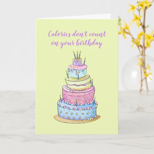 グリッターお誕生日ケーキカロリーは計算されない カード (黄色い花)