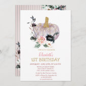 グリッターかぼちゃ花誕生日 招待状 (正面/裏面)