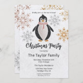 グリッターかわいいペンギンクリスマスディナーパーティーインヴィータ 招待状 (正面/裏面)