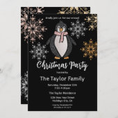 グリッターかわいいペンギンクリスマスディナーパーティー 招待状 (正面/裏面)