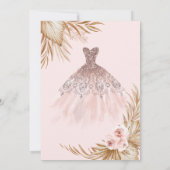 グリッターかわいらしドリップ、ドレス、パンパスピンクスウィート16 招待状 (裏面)