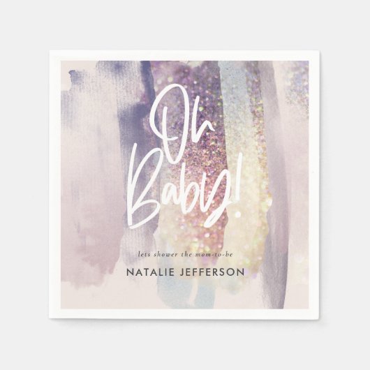 グリッターが赤ちゃんシャワーパーティーに輝く スタンダードカクテルナプキン (正面)