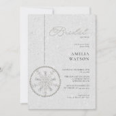 グリッターきらきら光るスノーフレークホワイトウィンターブライダルシャワー 招待状 (正面)