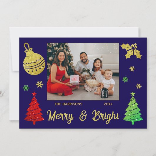グリッターきらめくクリスマスツリーすてきリーフ写真 シーズンカード (正面)