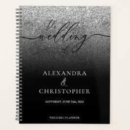 グリッターきらめくシルバー結婚の書道 プランナー手帳