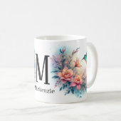 グリッターきらめくハエレガントンミンバードモノグラム コーヒーマグカップ (正面右)