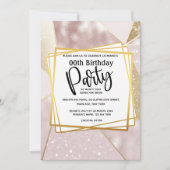 グリッターきらめくバラピンク金ゴールド幾何パーティー 招待状 (正面)