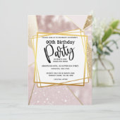 グリッターきらめくバラピンク金ゴールド幾何パーティー 招待状 (スタンド正面)