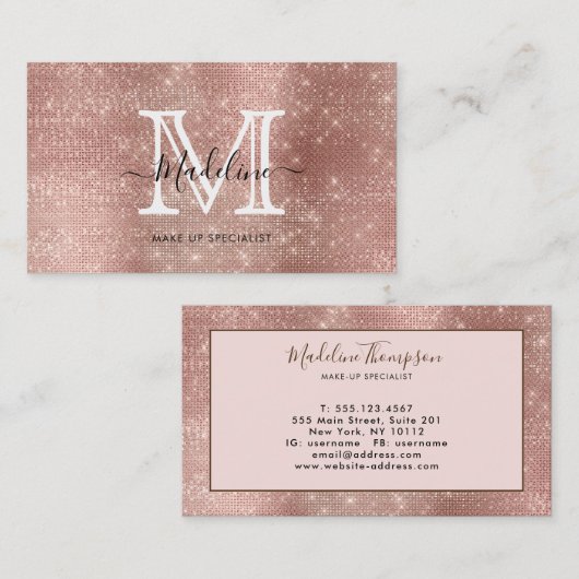 グリッターきらめくバラ金ゴールドダイヤモンドモノグラム 名刺 (正面/裏面)