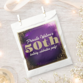 グリッターきらめくパープルと金ゴールド誕生日パーティー フェイバーバッグ