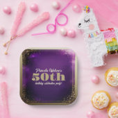 グリッターきらめくパープルと金ゴールド誕生日パーティー ペーパープレート (パーティー)
