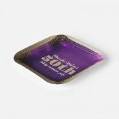 グリッターきらめくパープルと金ゴールド誕生日パーティー ペーパープレート (傾斜あり)