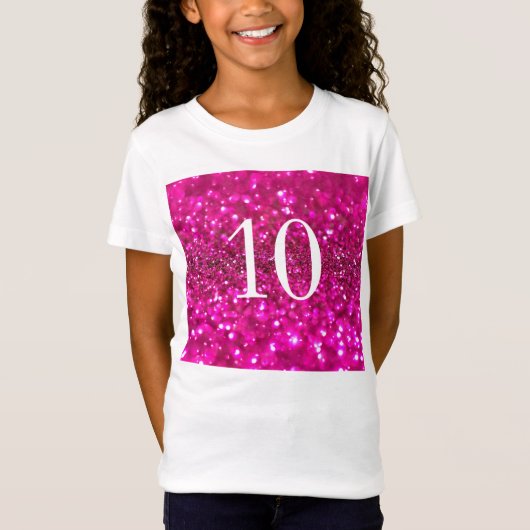 グリッターきらめくピンク10誕生日女の子 Tシャツ (正面)