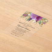 グリッターきらめくフローラアメジストブライダルシャワー アクリル招待状 (レイダウン)