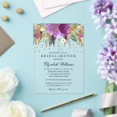 グリッターきらめくフローラアメジストブライダルシャワー アクリル招待状 (インサイチュ (ウェディング))