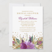 グリッターきらめくフローラアメジストブライダルシャワー 招待状 (正面)