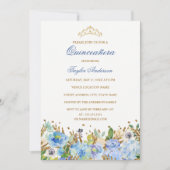 グリッターきらめくブルーフローラキンセアニェラ招待状 招待状 (正面)