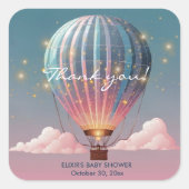 グリッターきらめくホットエアバルーン赤ちゃんシャワー スクエアシール (正面)